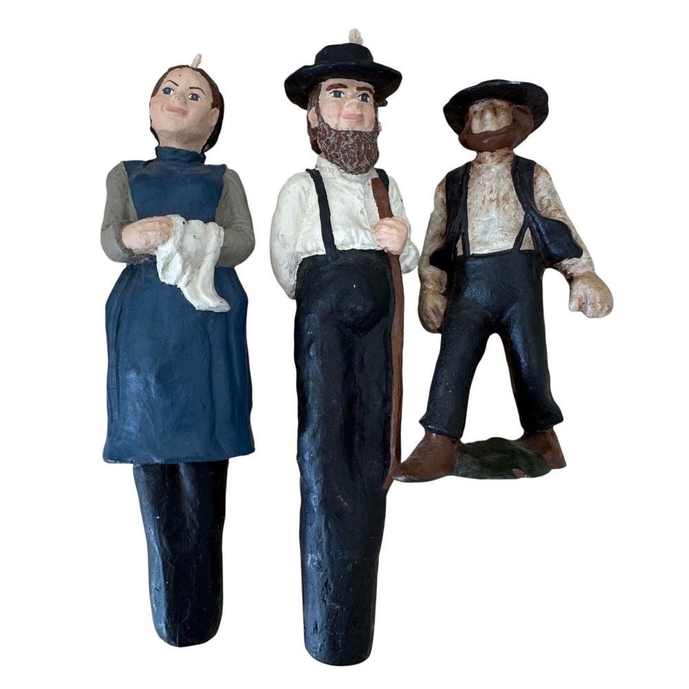 Vintage Amish Figurine Candles Set of‎ 3 Hand Painted Folk Art Farmhouse Decor